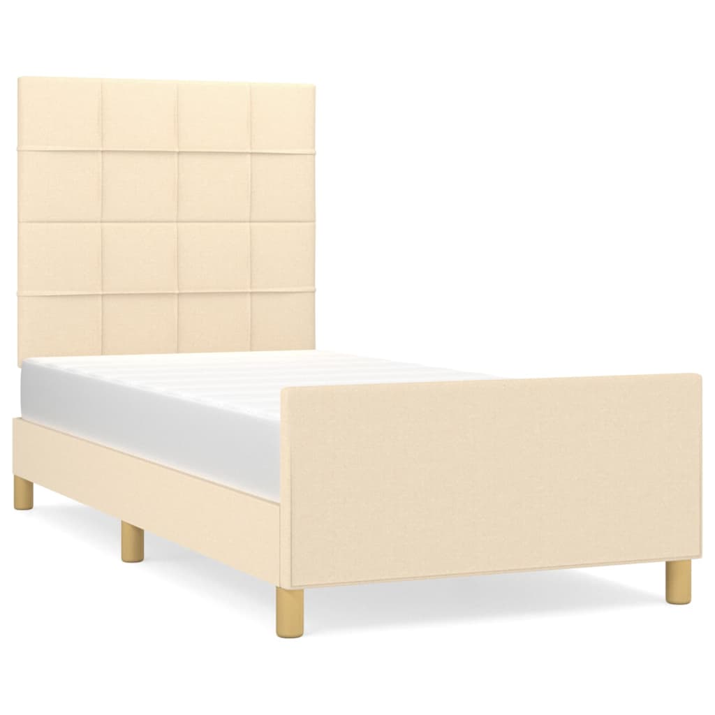 vidaXL Bedframe met hoofdeinde stof crèmekleurig 90x200 cm