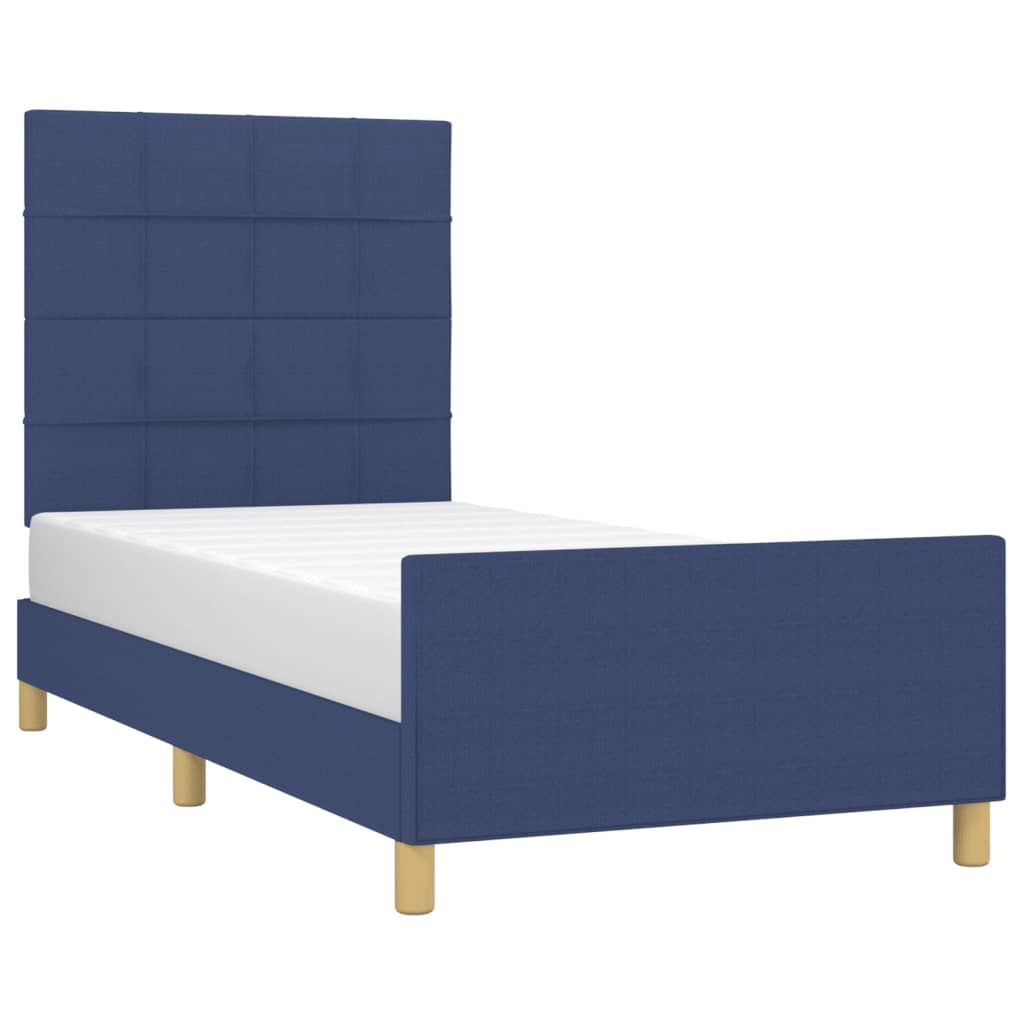 vidaXL Rám postele s čelem modrý 100x200 cm textil