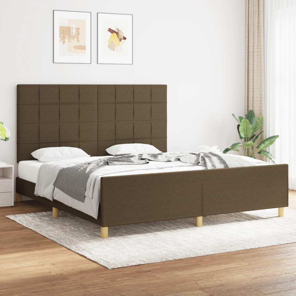 vidaXL Rám postele s čelem tmavě hnědý 180x200 cm textil