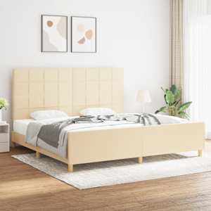 Rám postele bez matrace krémový 200 x 200 cm textil - obrázek 1
