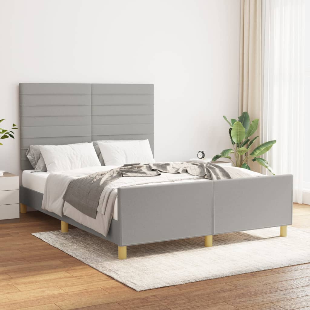 Cadru de pat cu tăblie, gri deschis, 140x190 cm, textil