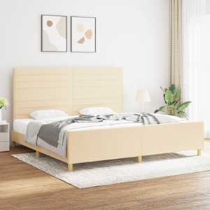 Rám postele bez matrace krémový 200 x 200 cm textil - obrázek 1