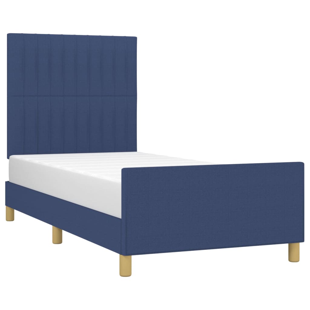 vidaXL Cadre de lit avec tête de lit Bleu 90x200 cm Tissu
