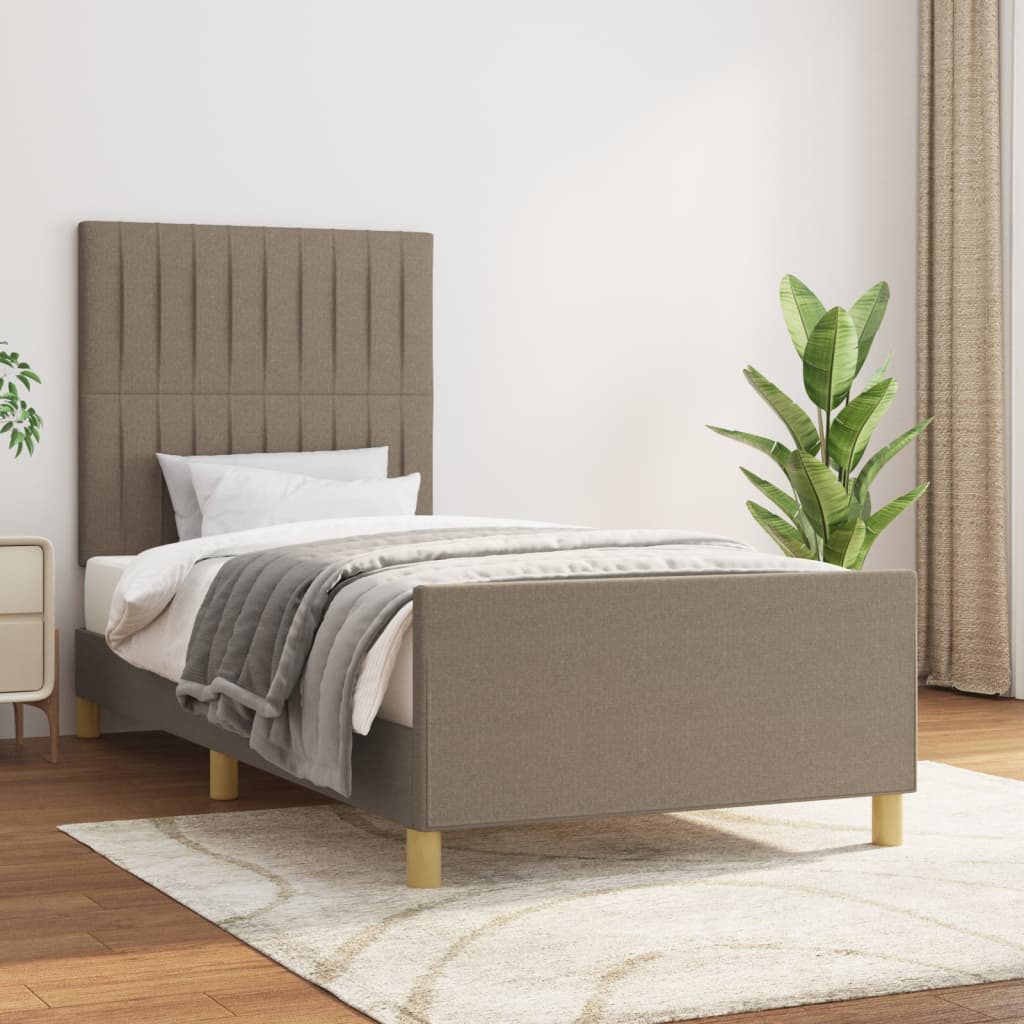 vidaXL Cadru de pat cu tăblie, gri taupe, 100x200 cm, textil