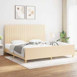 Rám postele bez matrace krémový 200 x 200 cm textil - obrázek 1