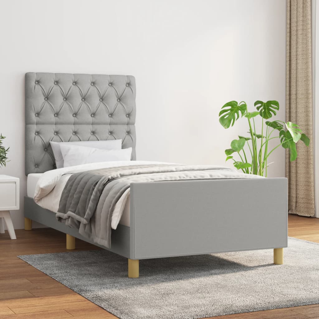 vidaXL Cadru de pat cu tăblie, gri deschis, 80x200 cm, textil