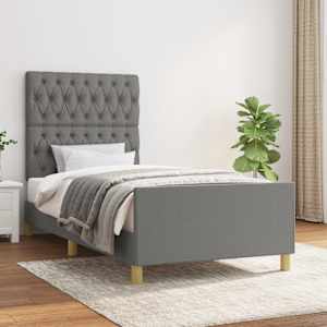 Posteljni okvir brez vzmetnice temno siv 90x200 cm blago