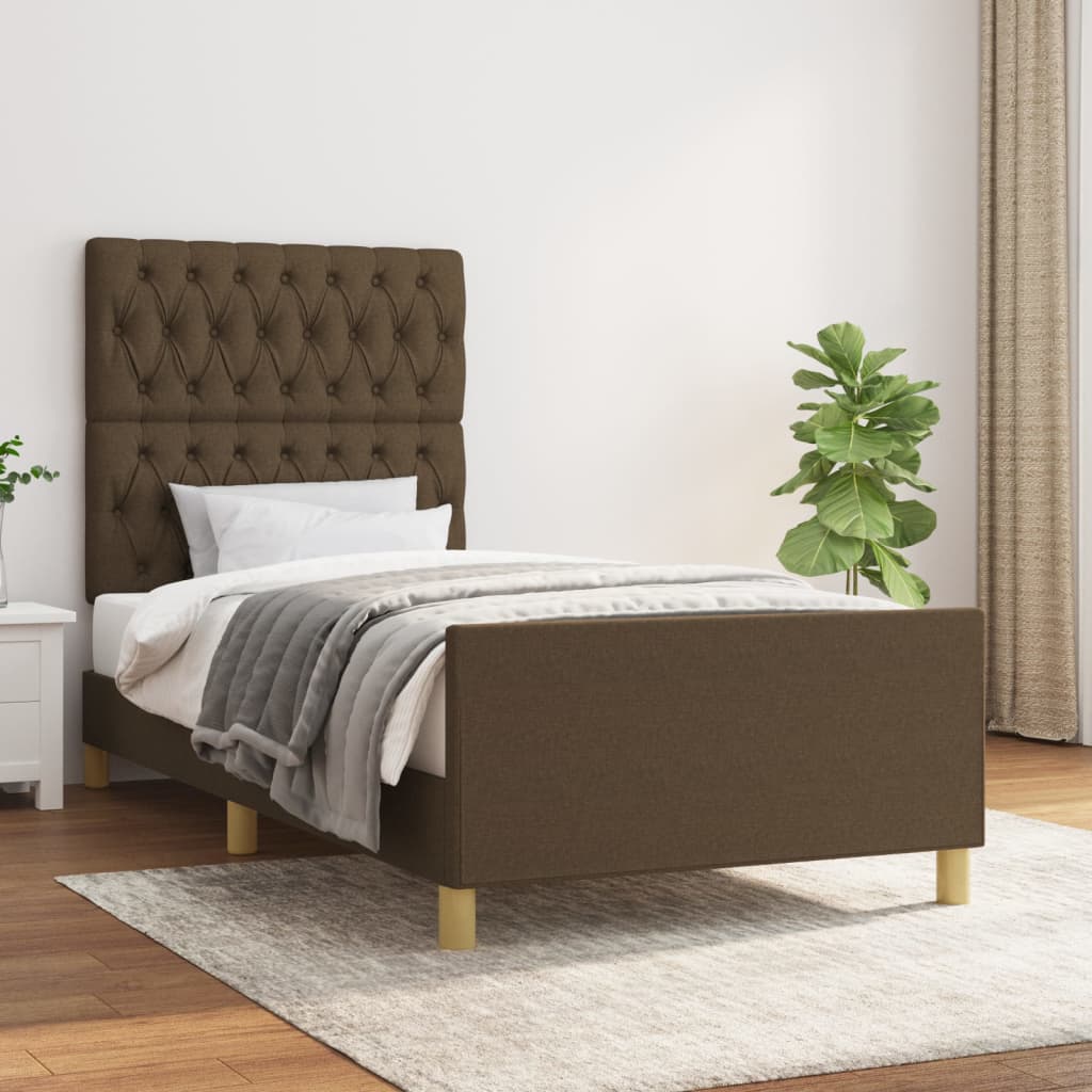 vidaXL Cadru de pat cu tăblie, maro închis, 90×200 cm, textil 90x200