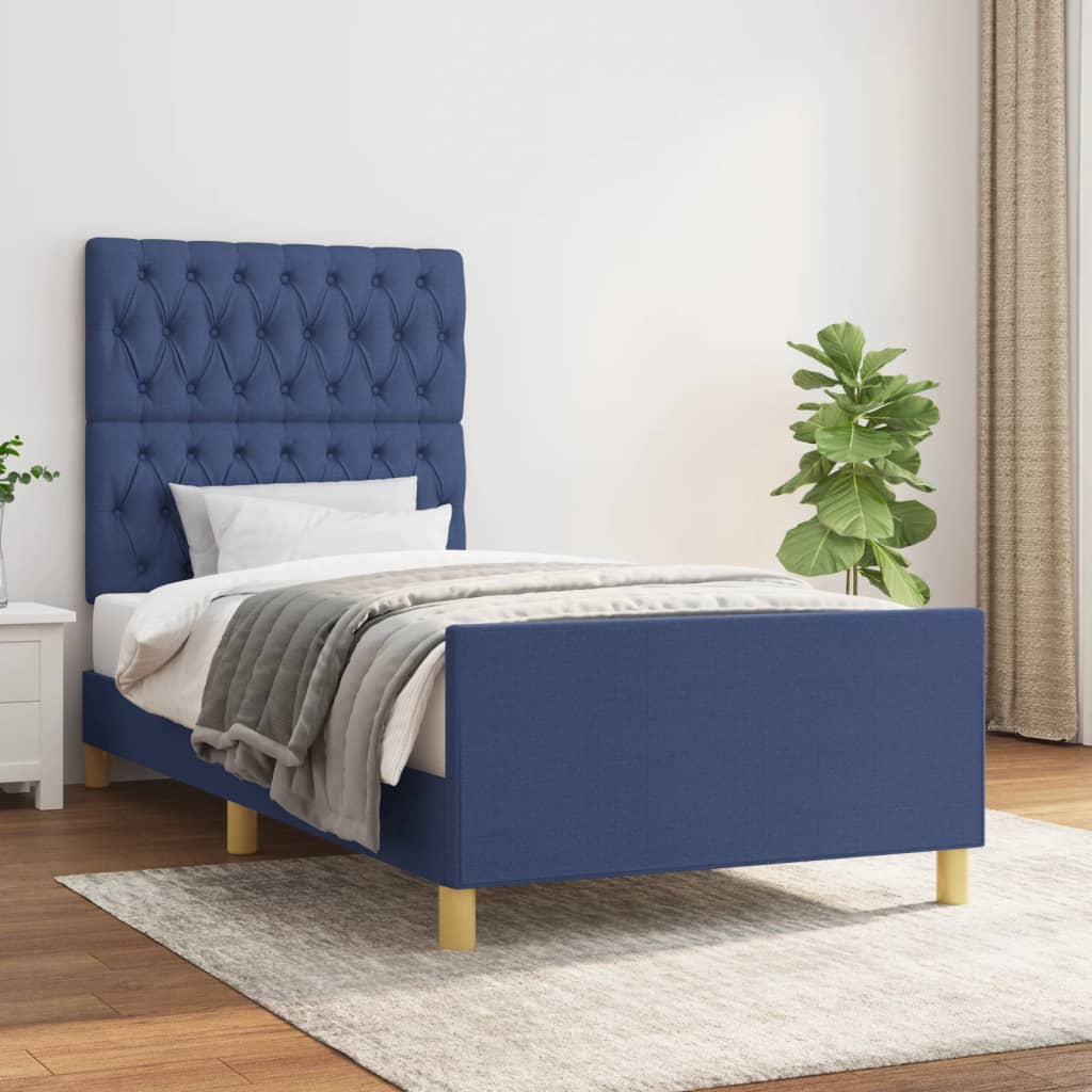 vidaXL Estrutura de cama c/ cabeceira 100x200 cm tecido azul