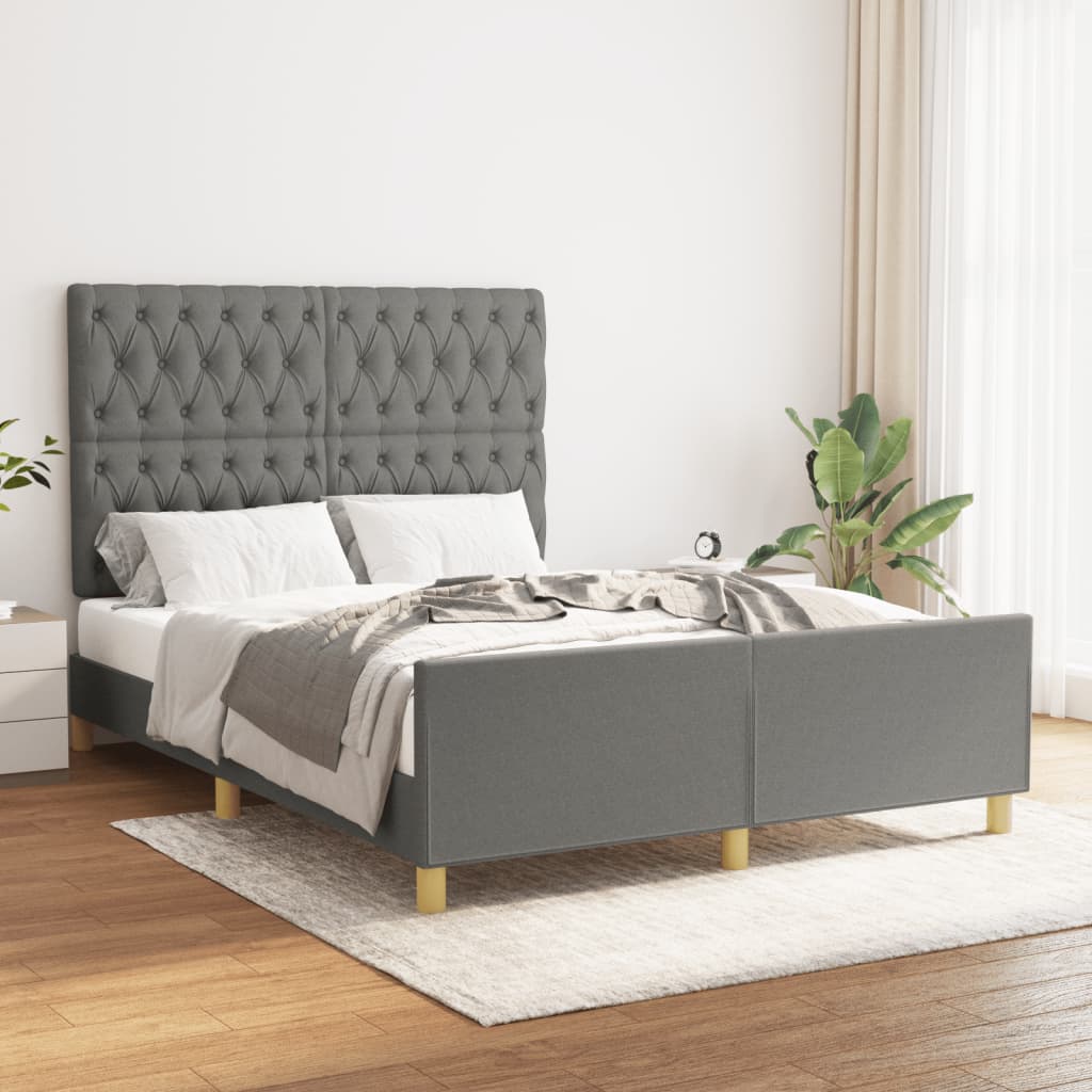 vidaXL Cadru de pat cu tăblie, gri închis, 140x190 cm, textil