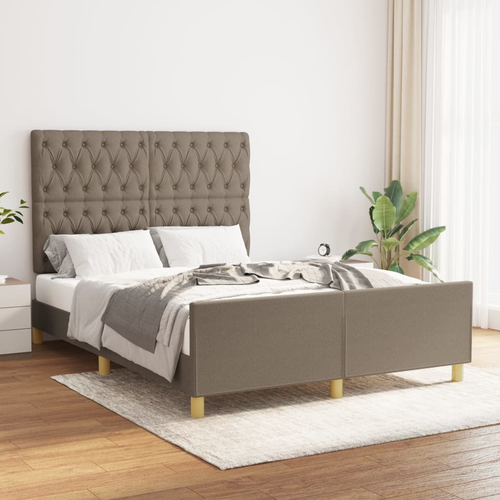 vidaXL Cadru de pat cu tăblie, gri taupe, 140x190 cm, textil