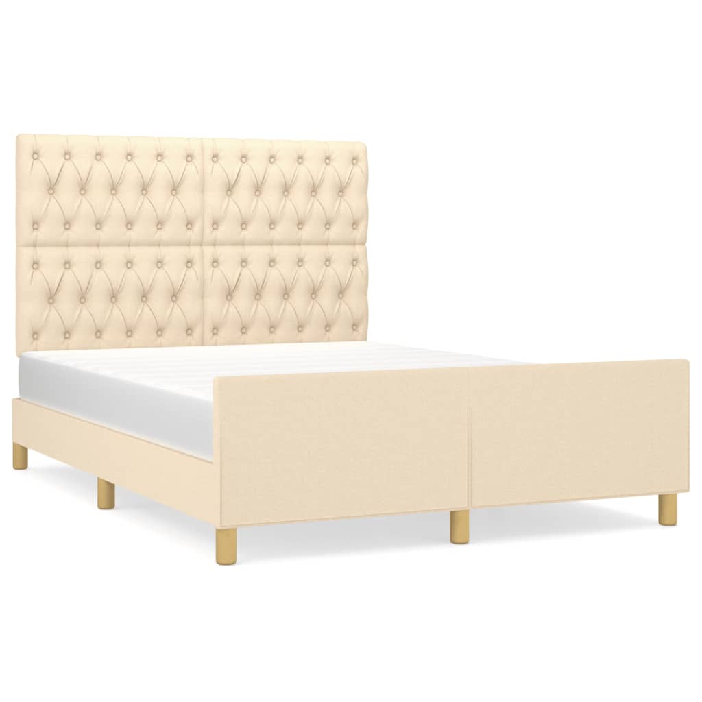 vidaXL Bedframe met hoofdeinde stof crèmekleurig 140x190 cm