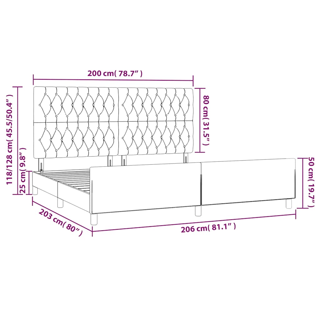 Rám postele s čelem černý 200x200 cm textil - obrázek 14