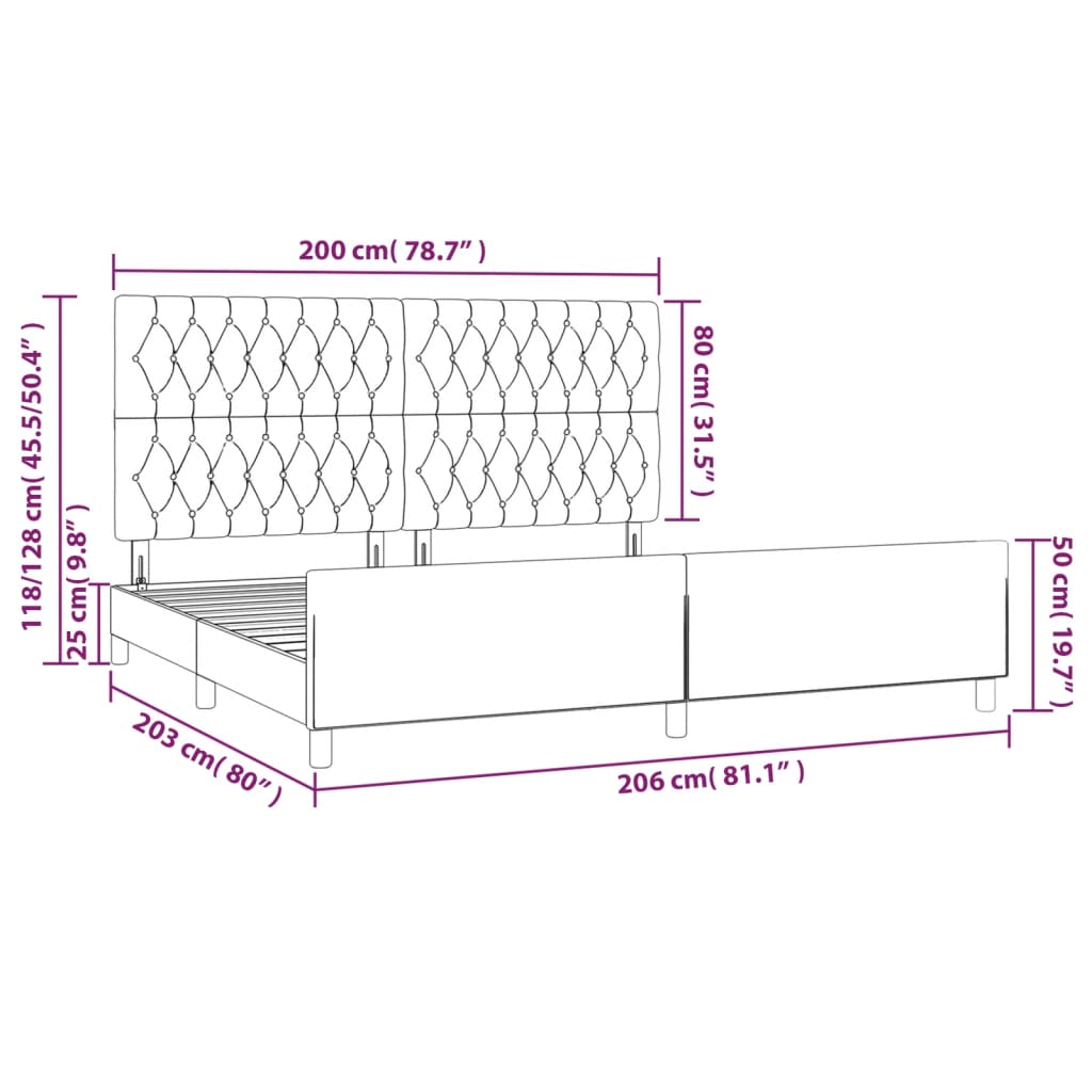 Rám postele s čelem tmavě hnědý 200x200 cm textil - obrázek 14