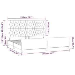 Rám postele s čelem tmavě hnědý 200x200 cm textil - obrázek 14