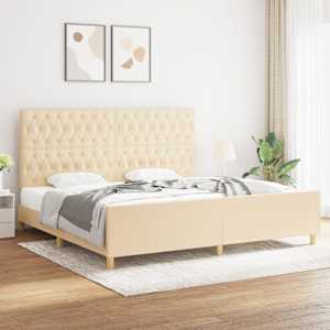 Rám postele s čelem krémový 200x200 cm textil - obrázek 1