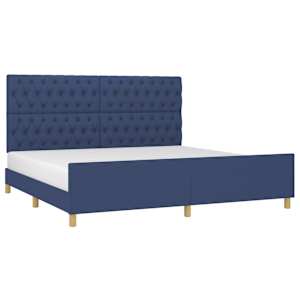Rám postele s čelem modrý 200 x 200 cm textil - obrázek 3