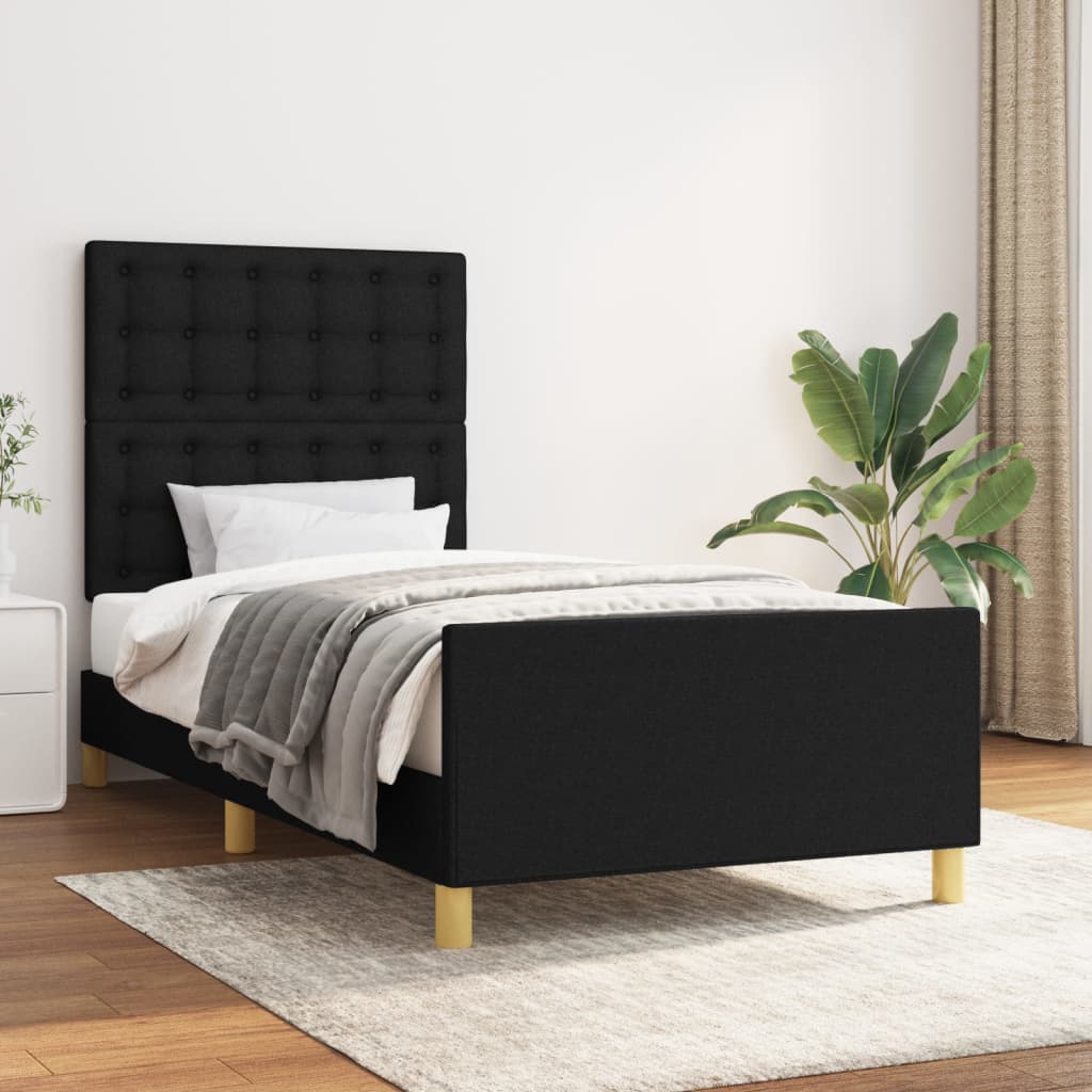 vidaXL Cadru de pat cu tăblie, negru, 90x190 cm, textil