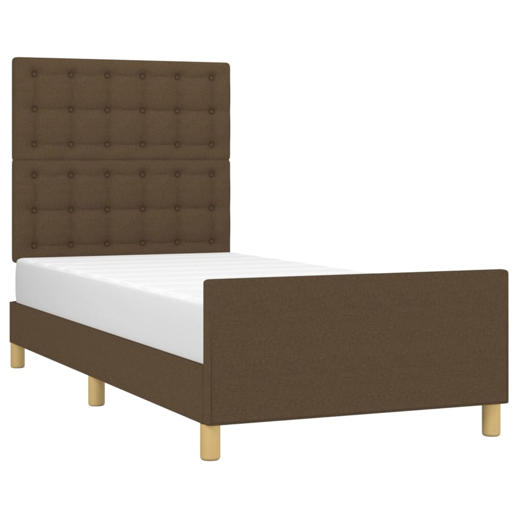 vidaXL Bedframe met hoofdeinde stof donkerbruin 90x190 cm afbeelding