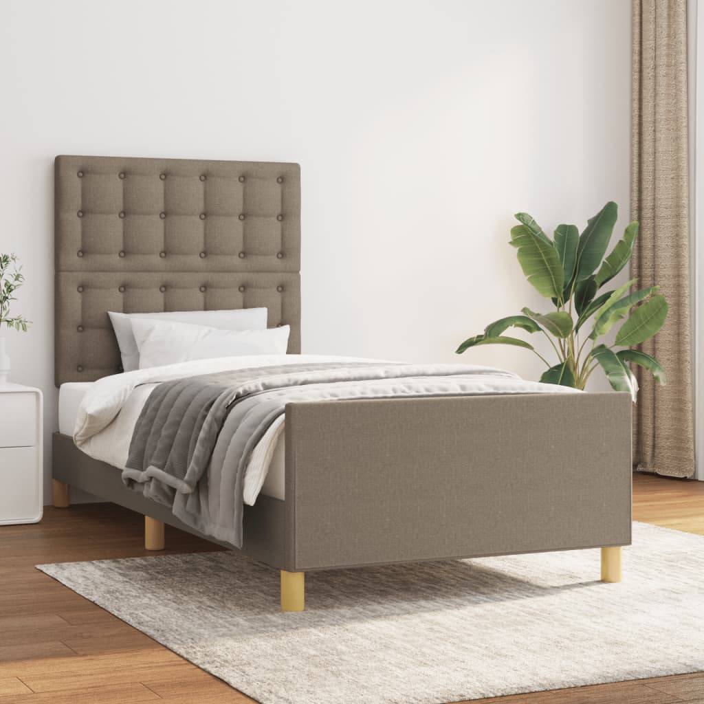vidaXL Estrutura cama cabeceira 90x190 cm tecido castanho-acinzentado