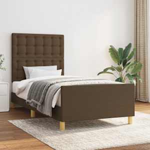 Posteljni okvir brez vzmetnice temno rjav 90x200 cm blago