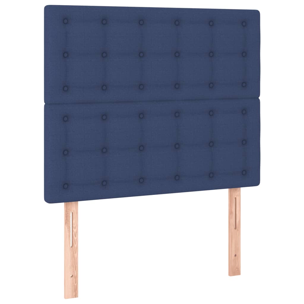 Cadru de pat cu tăblie, albastru, 90x200 cm, textil