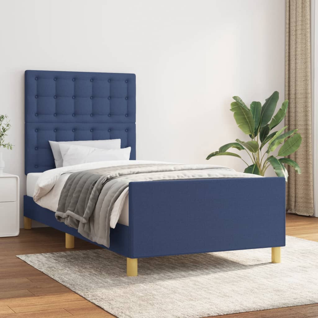 vidaXL Estrutura de cama c/ cabeceira 100x200 cm tecido azul