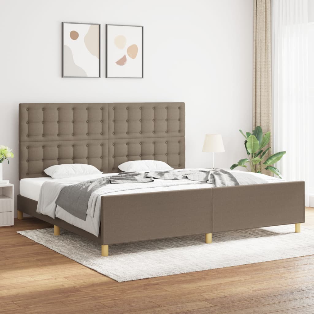 vidaXL Cadru de pat cu tăblie, gri taupe, 200×200 cm, textil vidaXL imagine 2022