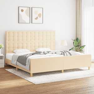 Rám postele bez matrace krémový 200 x 200 cm textil - obrázek 1