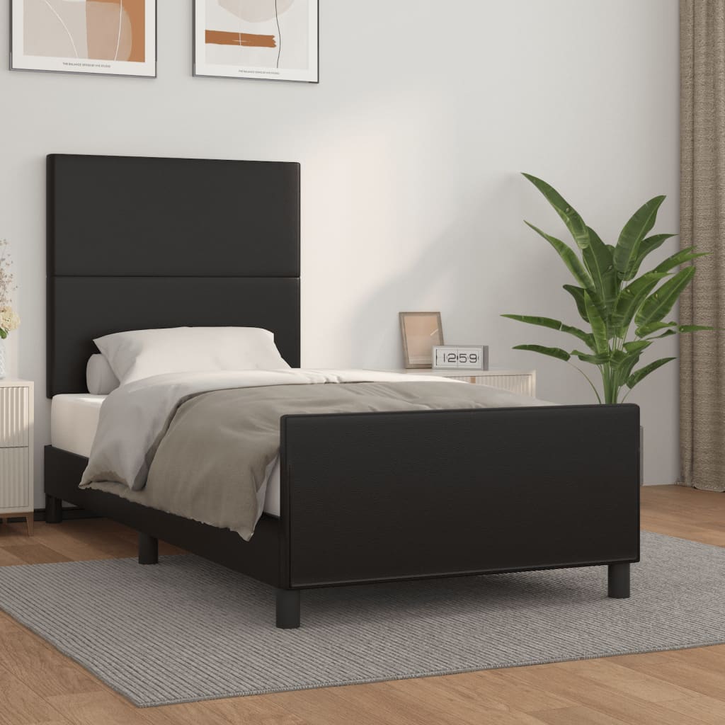 Cadru de pat cu tăblie, negru, 90x190 cm, piele ecologică