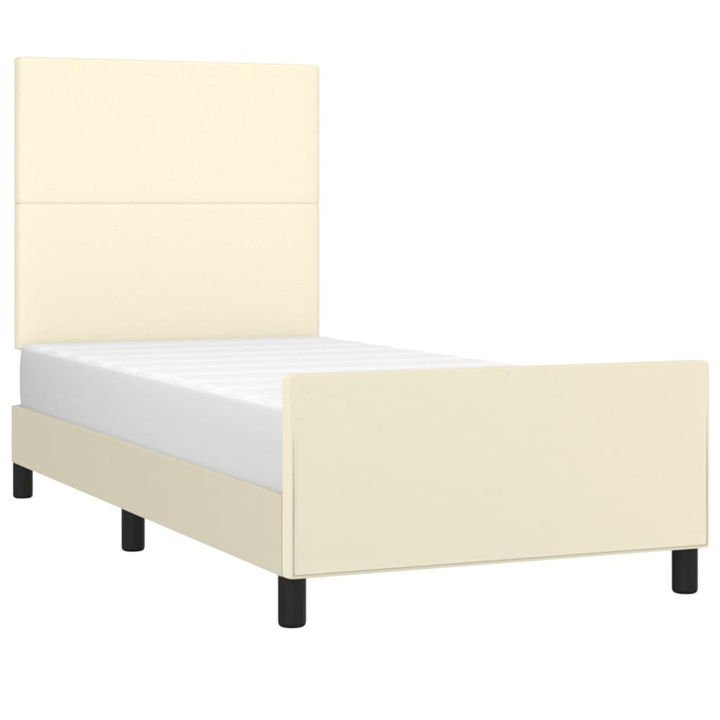 vidaXL Estructura de cama con cabecero cuero sintético crema 90x190 cm