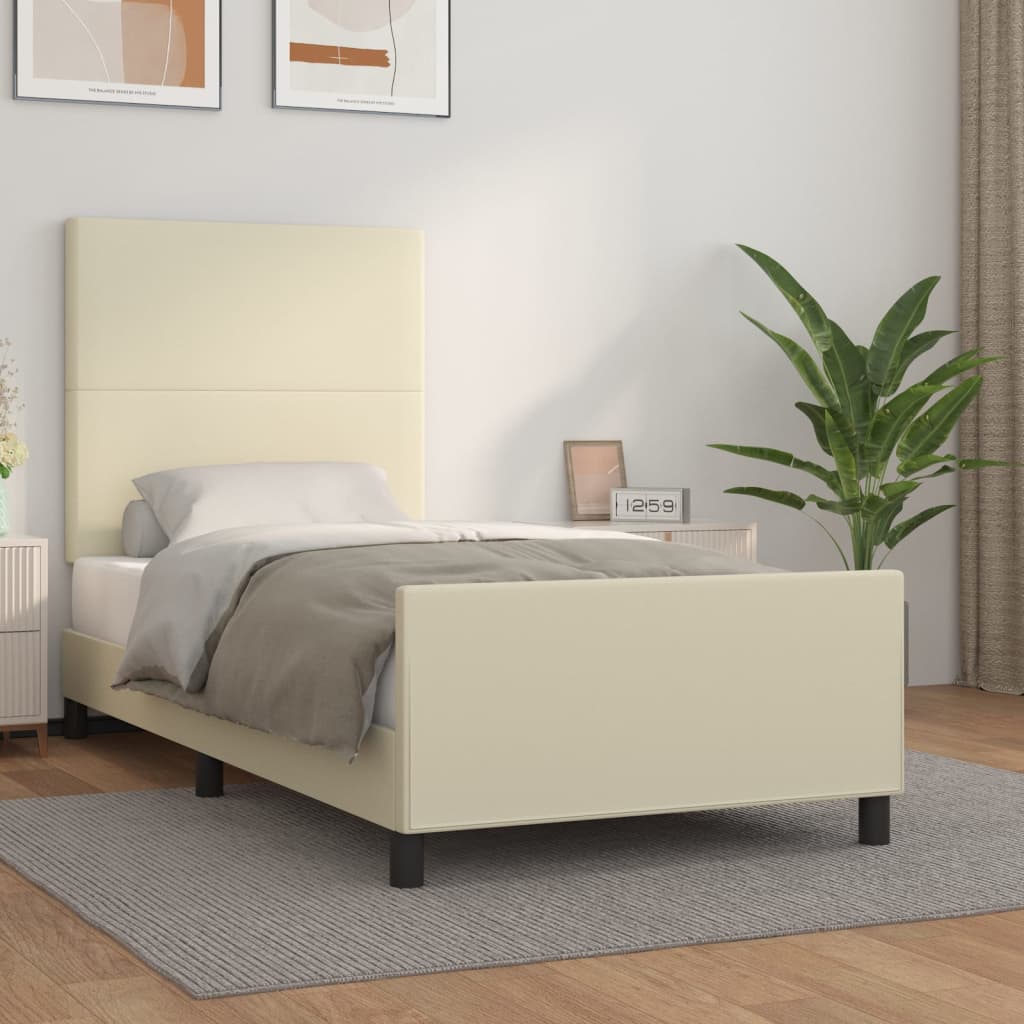 vidaXL Cadru de pat cu tăblie, crem, 90x190 cm, piele ecologică