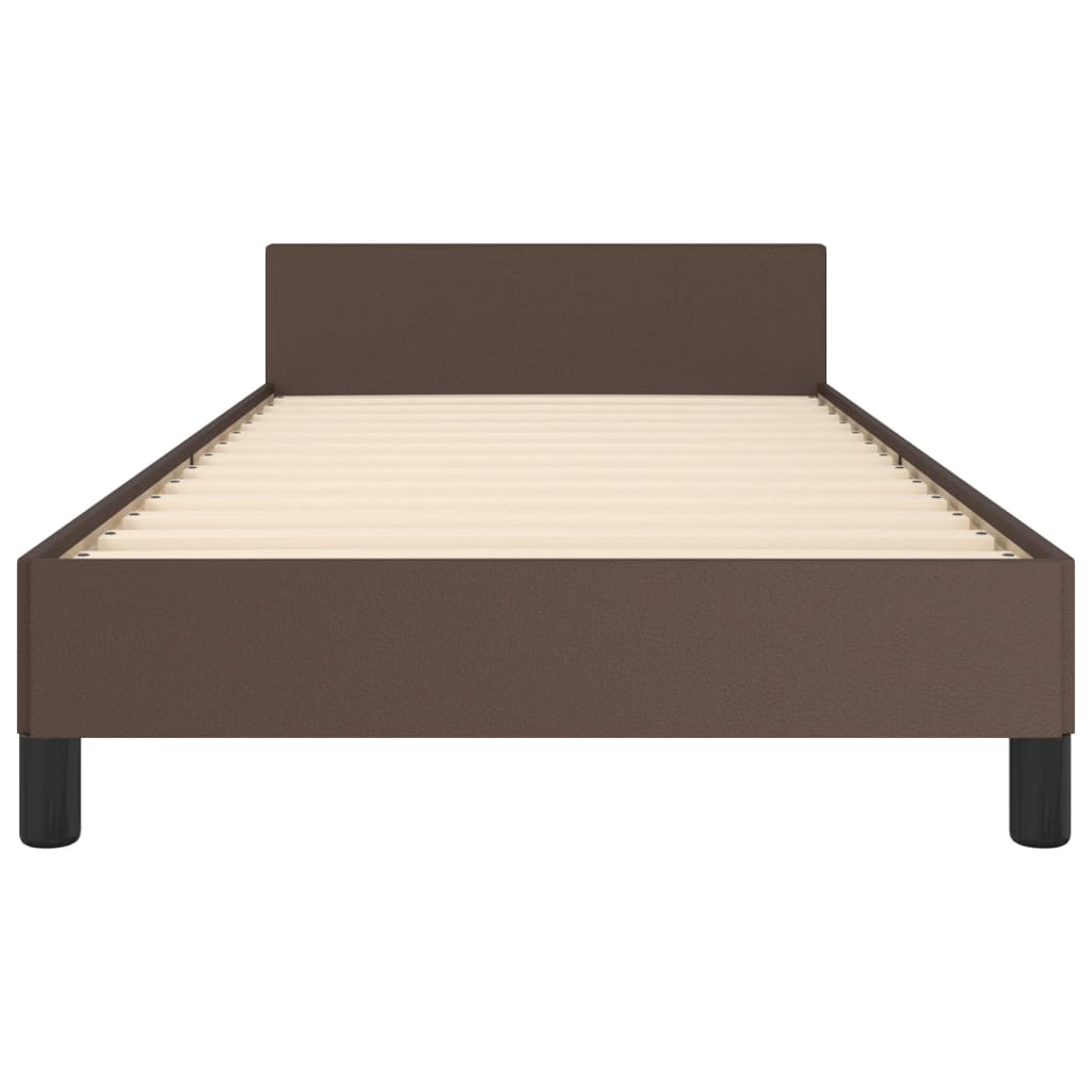 Cadru de pat cu tăblie, maro, 90x190 cm, piele ecologică