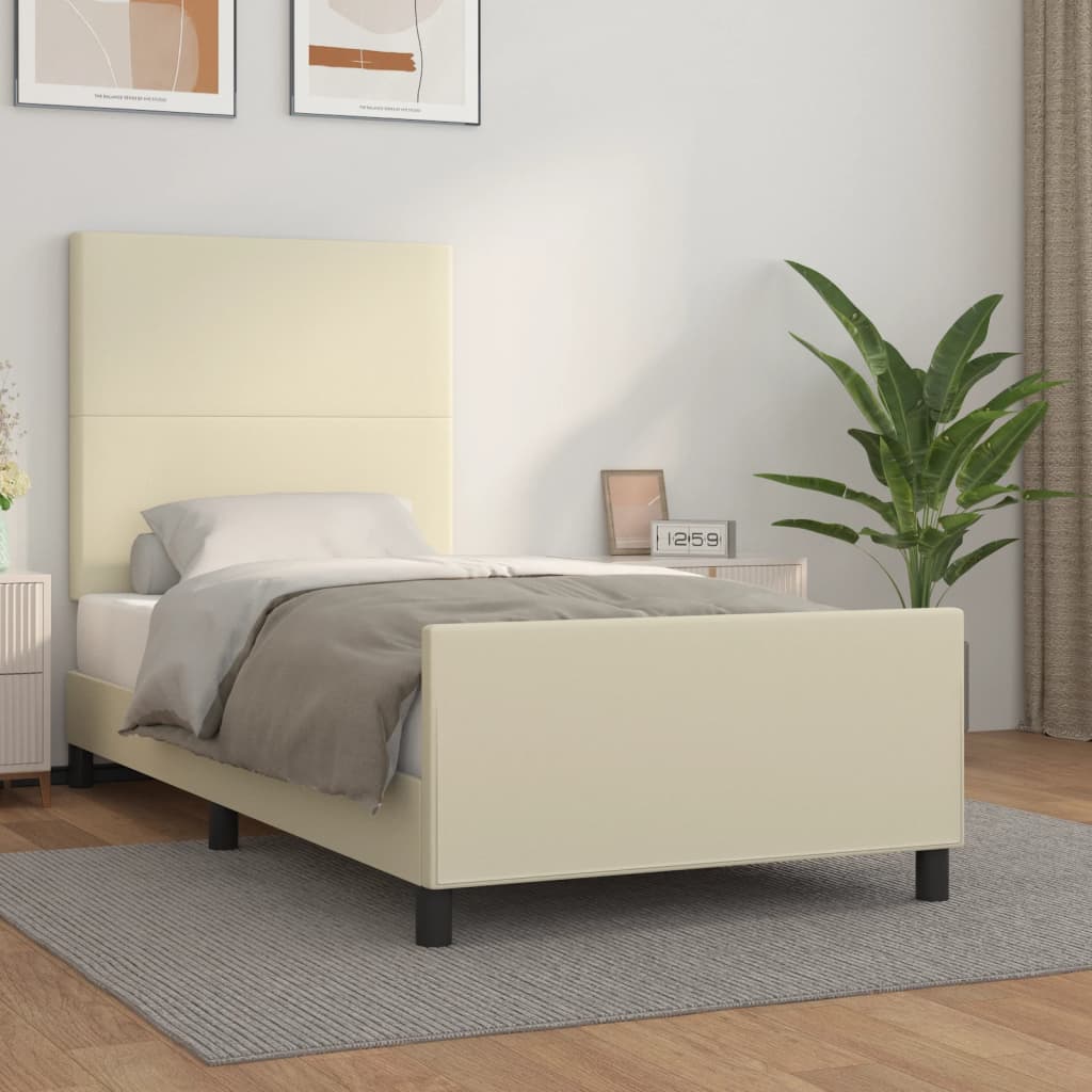 vidaXL Bettgestell mit Kopfteil Creme 90x200 cm Kunstleder