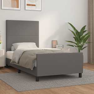 Posteljni okvir z vzglavjem siv 90x200 cm umetno usnje