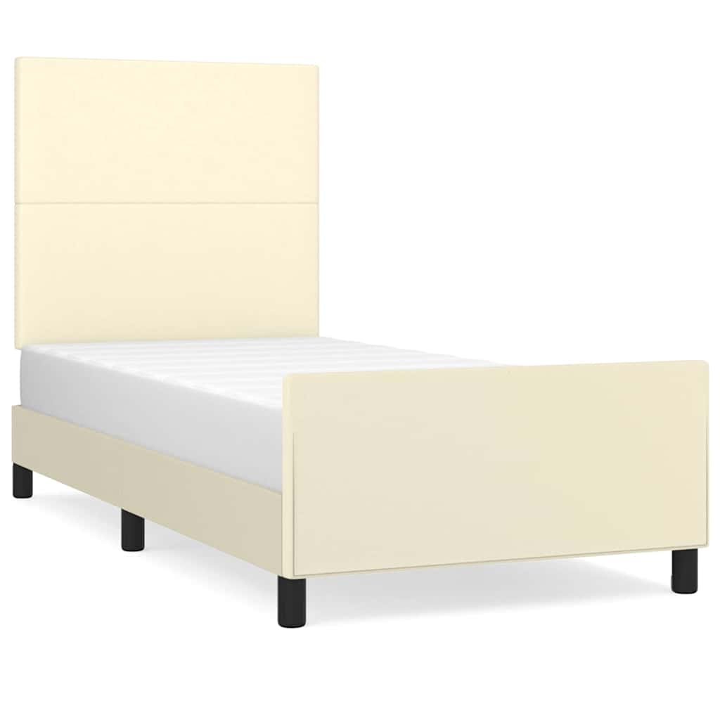 vidaXL Cadru de pat cu tăblie, crem, 100x200 cm, piele ecologică