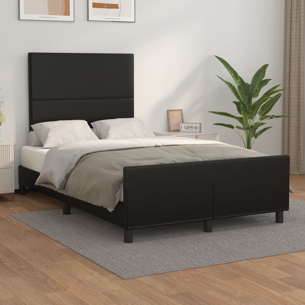vidaXL Cadru de pat cu tăblie, negru, 120×200 cm, piele ecologică 120x200 imagine noua