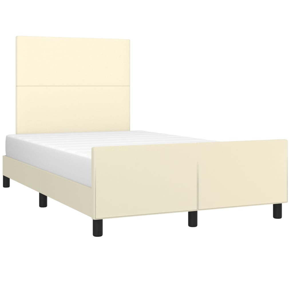 vidaXL Estrutura de cama c/ cabeceira couro artificial 120x200cm creme