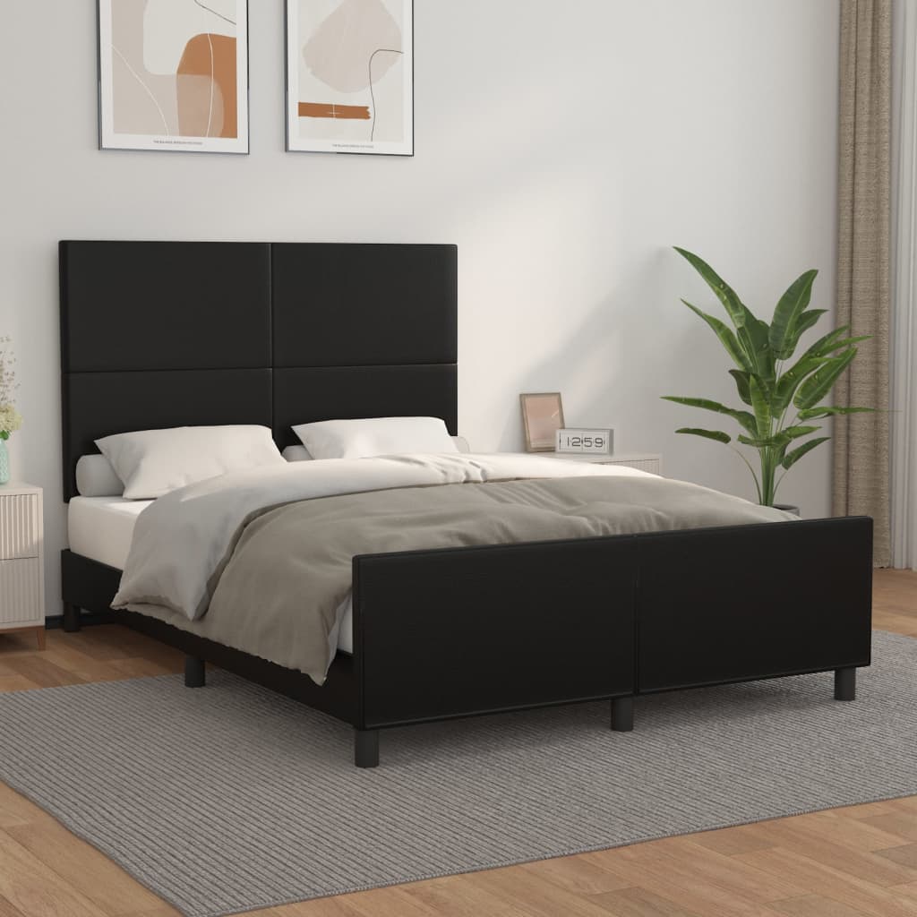 vidaXL Cadru de pat cu tÄƒblie, negru, 140×190 cm, piele ecologicÄƒ