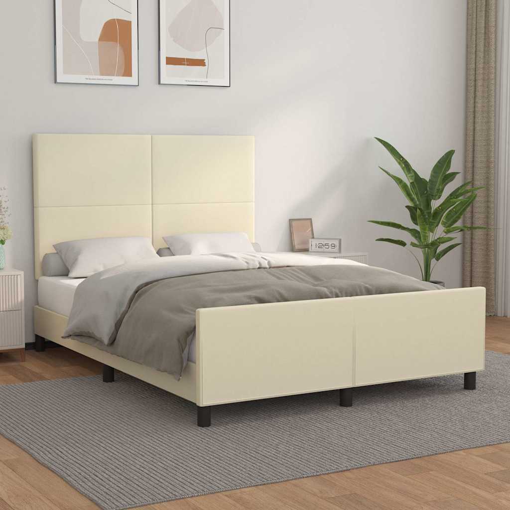 vidaXL sengeramme med sengegavl 140x200 cm kunstlæder cremefarvet