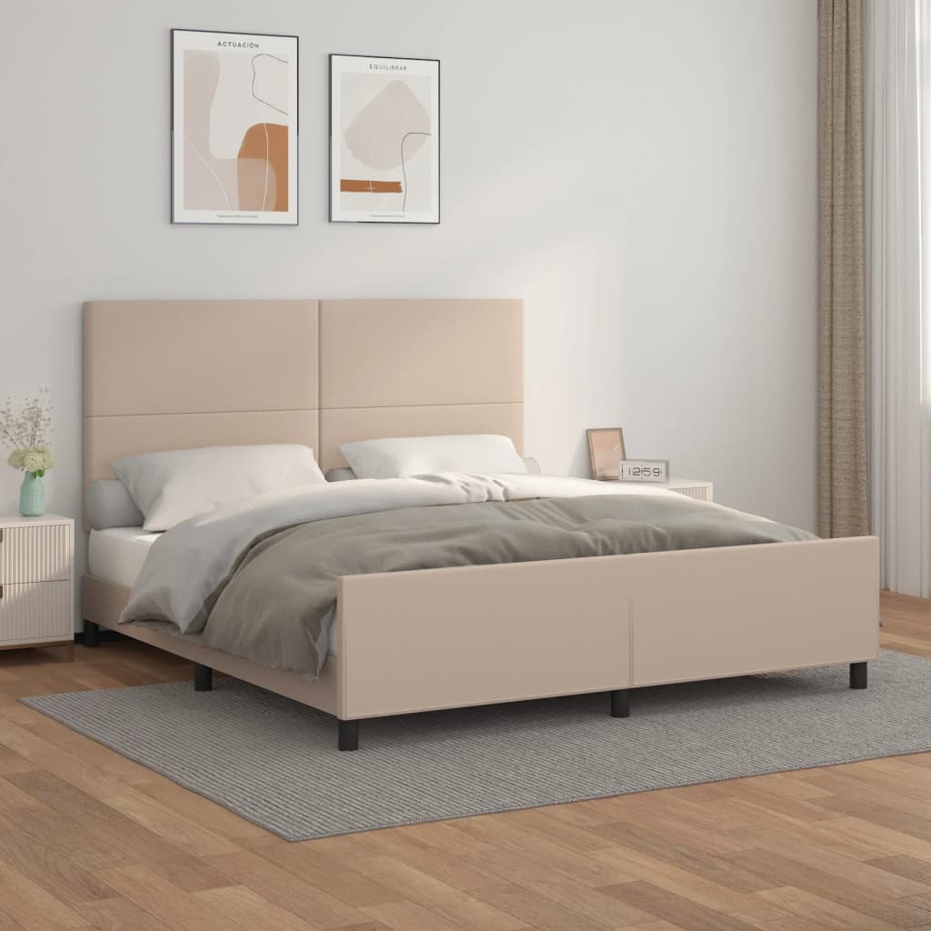 vidaXL Cadru de pat cu tăblie, cappuccino, 180x200 cm, piele ecologică