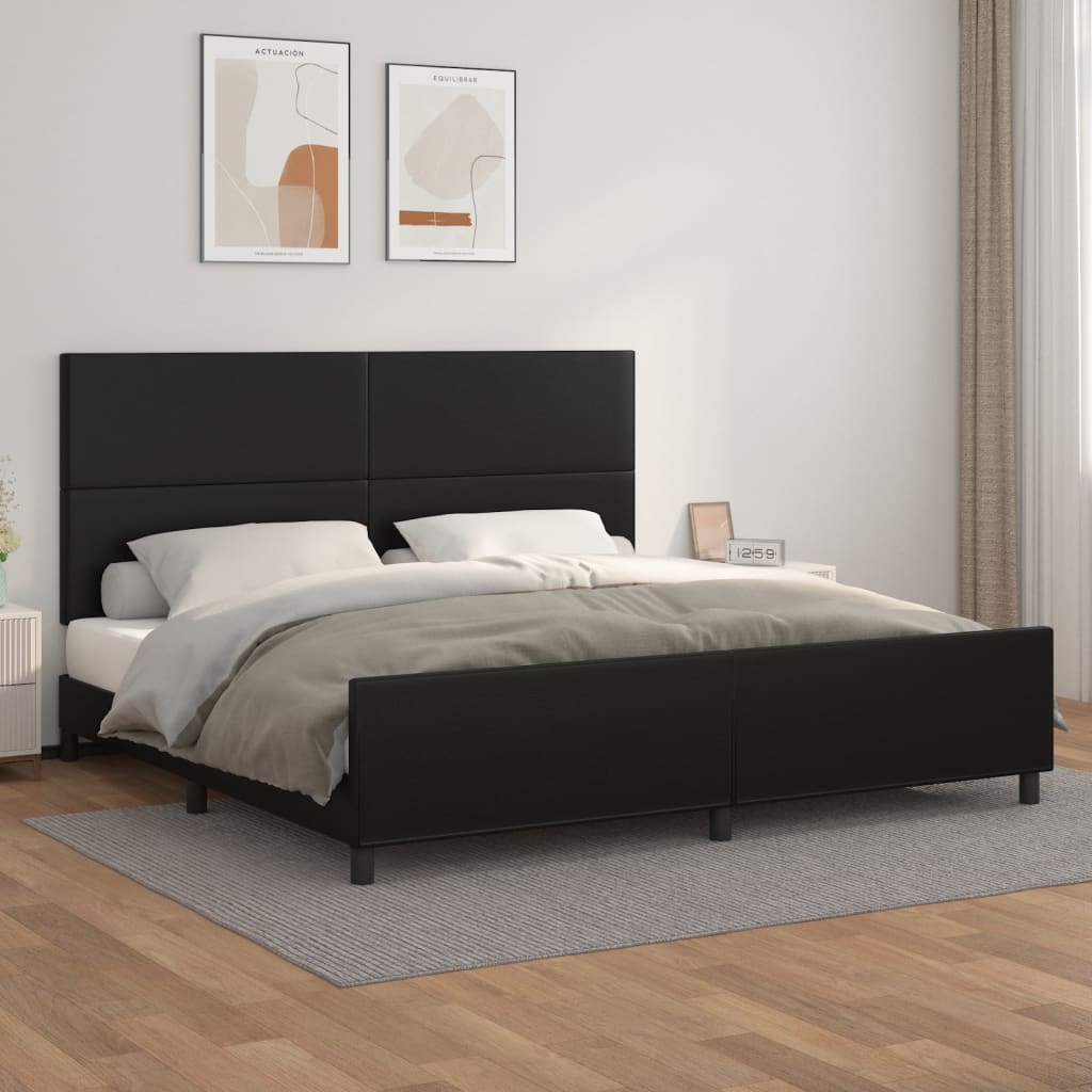 vida XL Bettgestell mit Kopfteil Schwarz 200x 200 cm Kunstleder