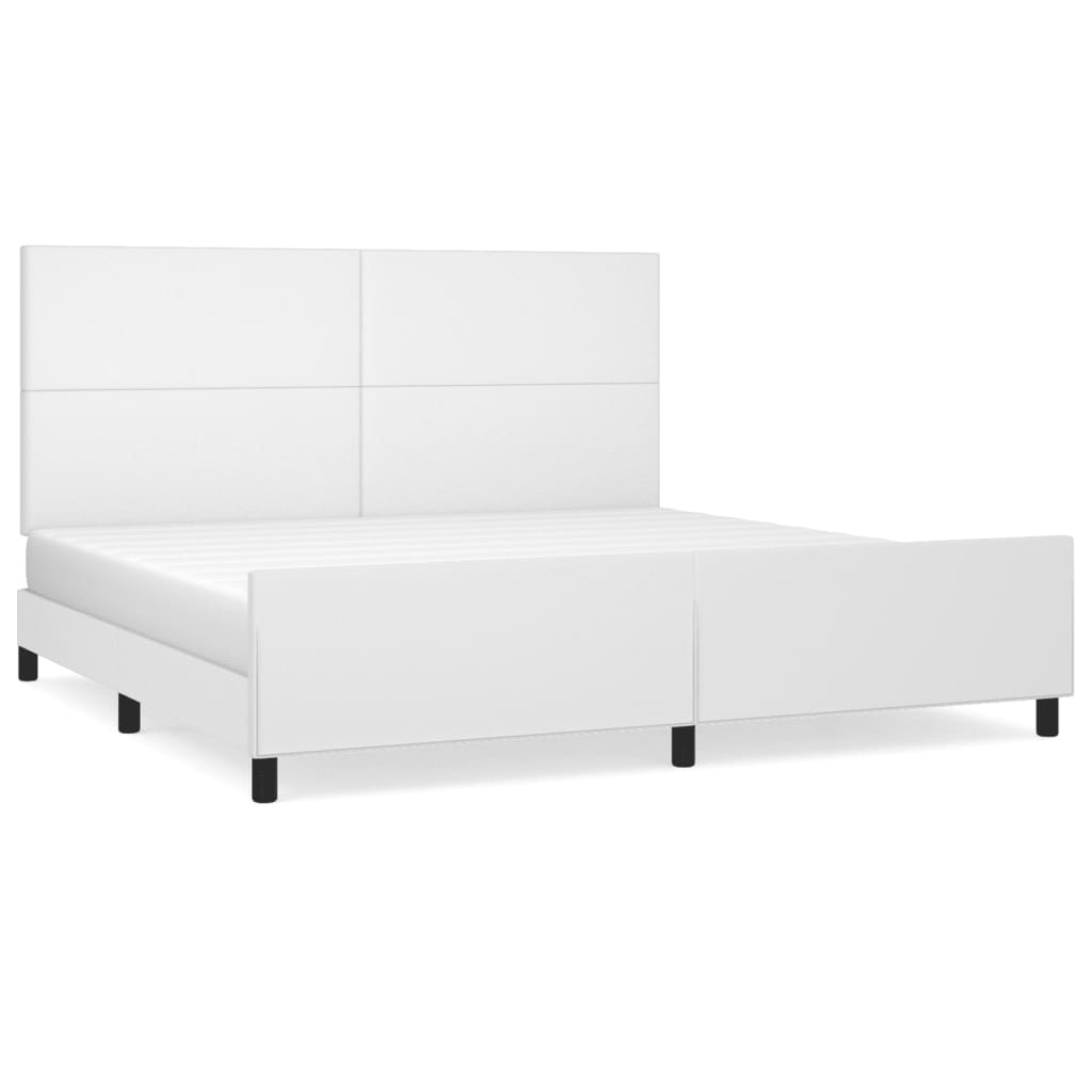 Cadru de pat cu tăblie, alb, 200x200 cm, piele ecologică