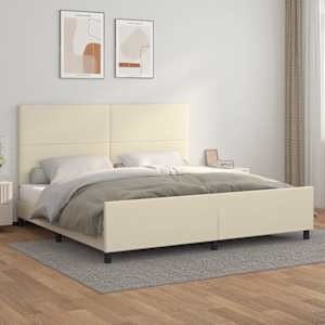 Rám postele s čelem krémový 200x200 cm umělá kůže - obrázek 1