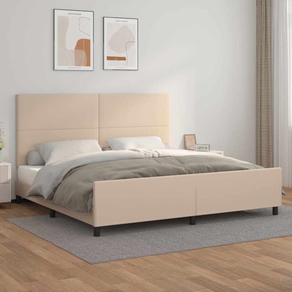 vidaXL Cadru de pat cu tăblie, cappuccino, 200x200 cm, piele ecologică
