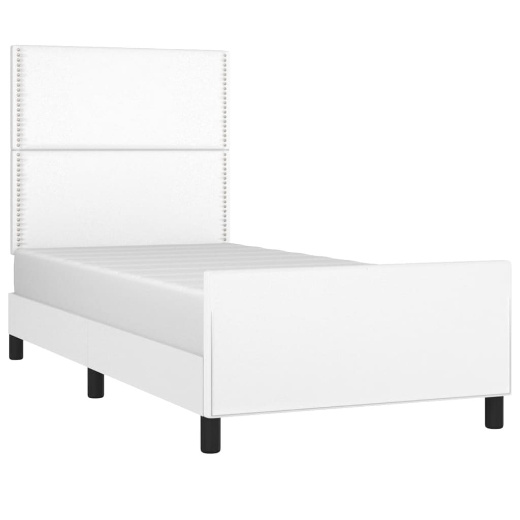 Cadru de pat cu tăblie, alb, 80x200 cm, piele ecologică
