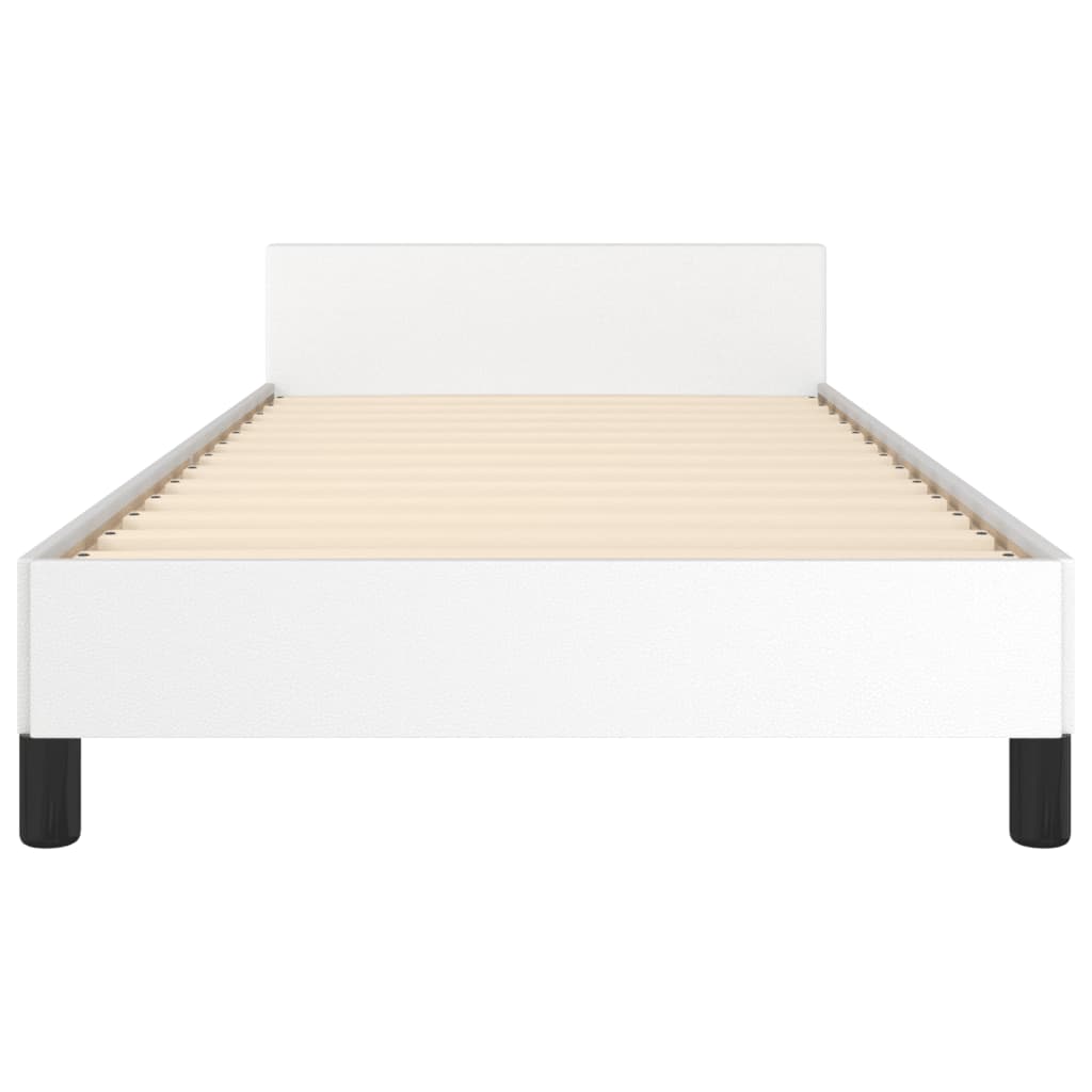 Cadru de pat cu tăblie, alb, 90x190 cm, piele ecologică