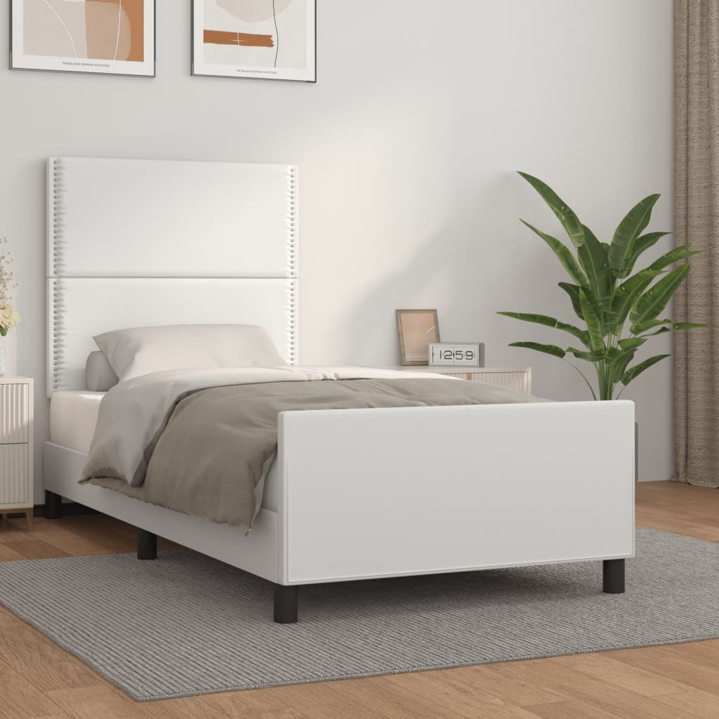 vidaXL Cadru de pat cu tăblie, alb, 90x190 cm, piele ecologică