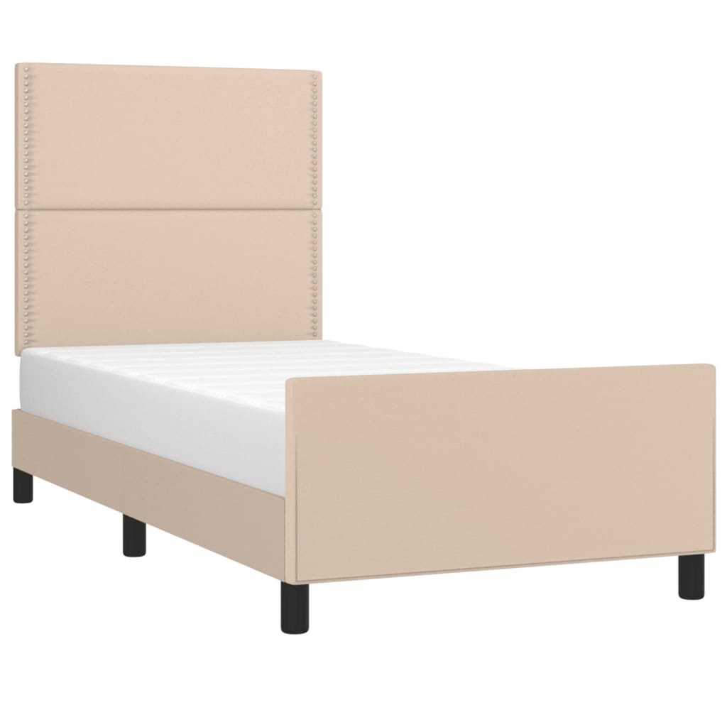 vidaXL Bedframe met hoofdbord kunstleer cappucinnokleurig 90x190 cm afbeelding