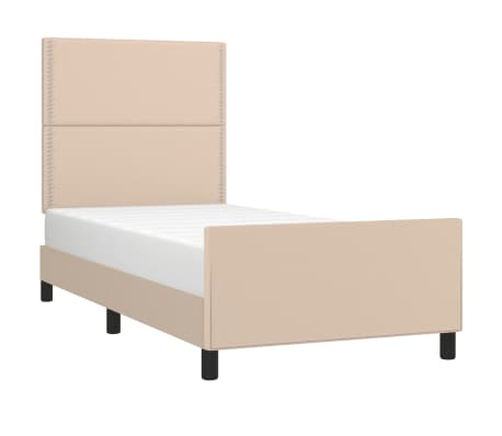 vidaXL Cadru de pat cu tăblie, cappuccino, 90x190 cm, piele ecologică